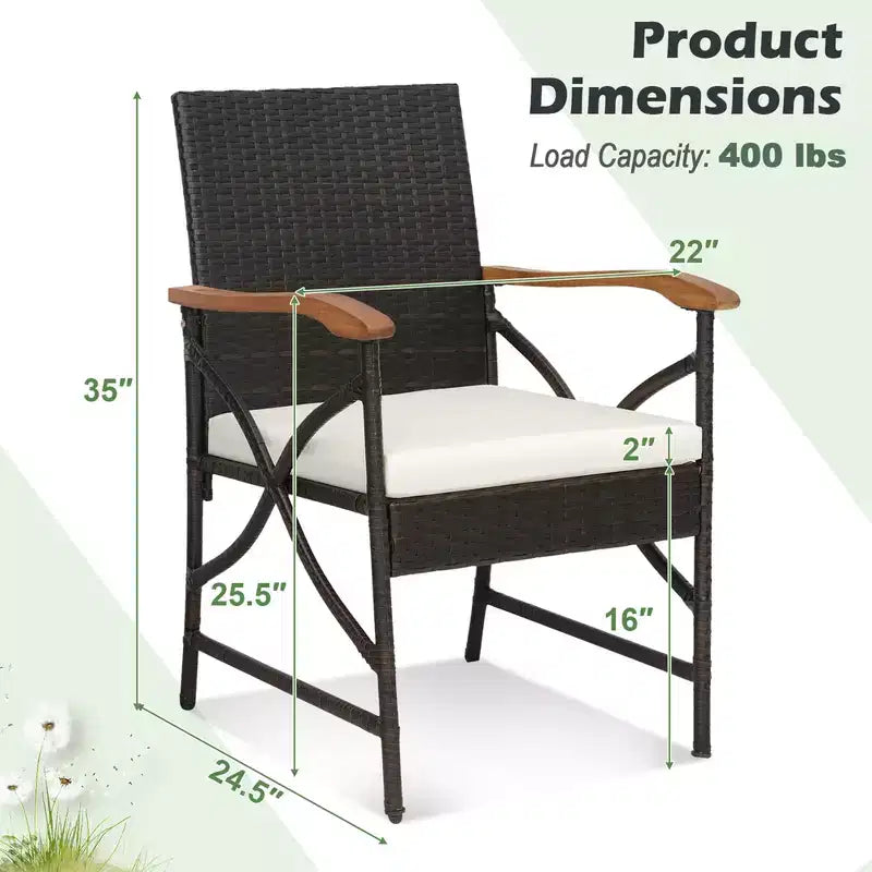Costway Set da Pranzo da Giardino 7 Pezzi in Rattan con Cuscino Braccioli in Legno di Acacia Tavolo con Foro per Ombrellone