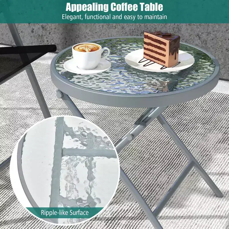 Costway Set 3 Pezzi Pieghevole Tavolo e Sedie da Giardino, Sedile Extra-Large, Struttura in Metallo, Portatile per Esterni