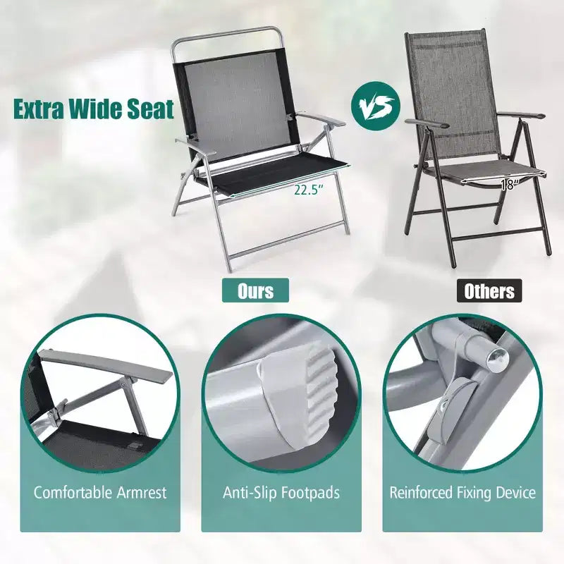 Costway Set 3 Pezzi Pieghevole Tavolo e Sedie da Giardino, Sedile Extra-Large, Struttura in Metallo, Portatile per Esterni