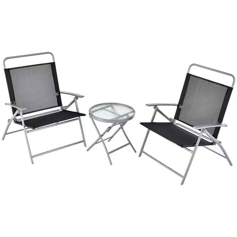 Costway Set 3 Pezzi Pieghevole Tavolo e Sedie da Giardino, Sedile Extra-Large, Struttura in Metallo, Portatile per Esterni