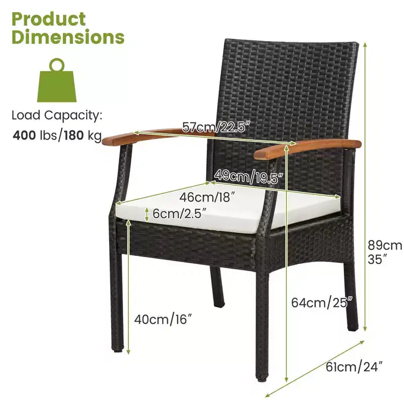 Costway Set da Pranzo da Esterno 5 Pezzi in Rattan, Tavolo in Legno di Acacia e 4 Sedie in Vimini con Foro per Ombrellone