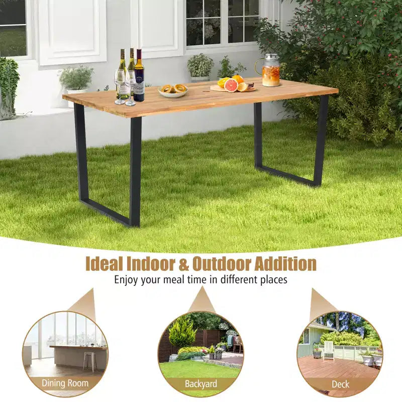 Costway Set da Pranzo da Esterno 5 Pezzi in Rattan, Tavolo in Legno di Acacia e 4 Sedie in Vimini con Foro per Ombrellone