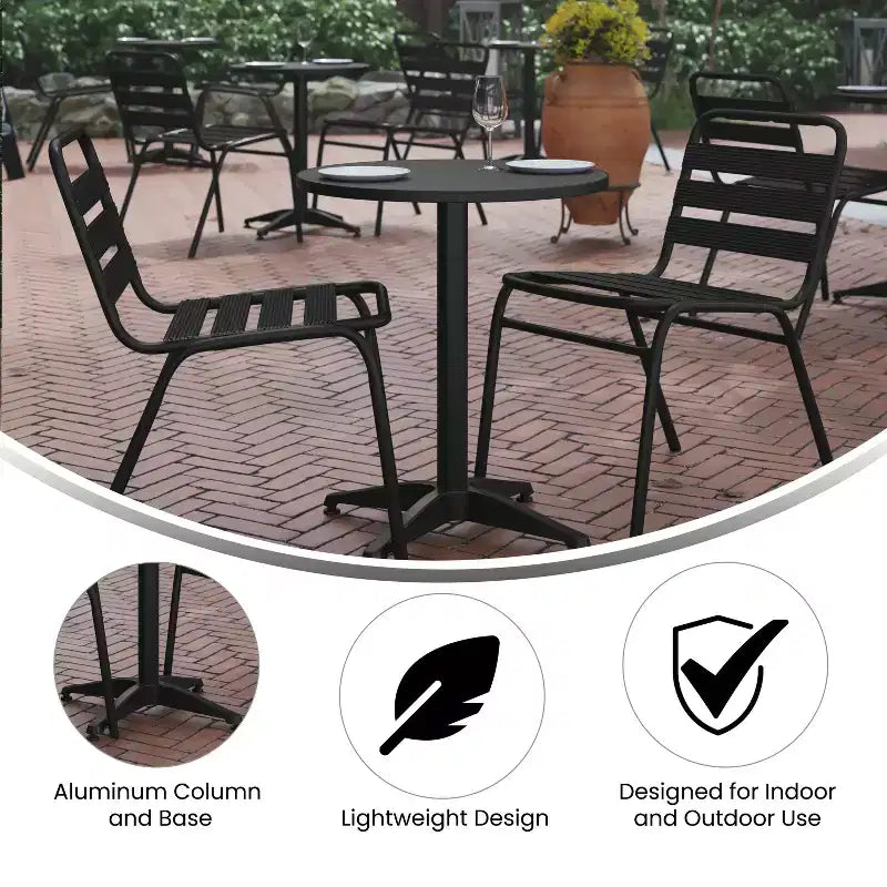 Set da tavola Flash Furniture Lila rotondo da 23,5" in alluminio per interni-esterni con 2 sedie con schienale a doghe