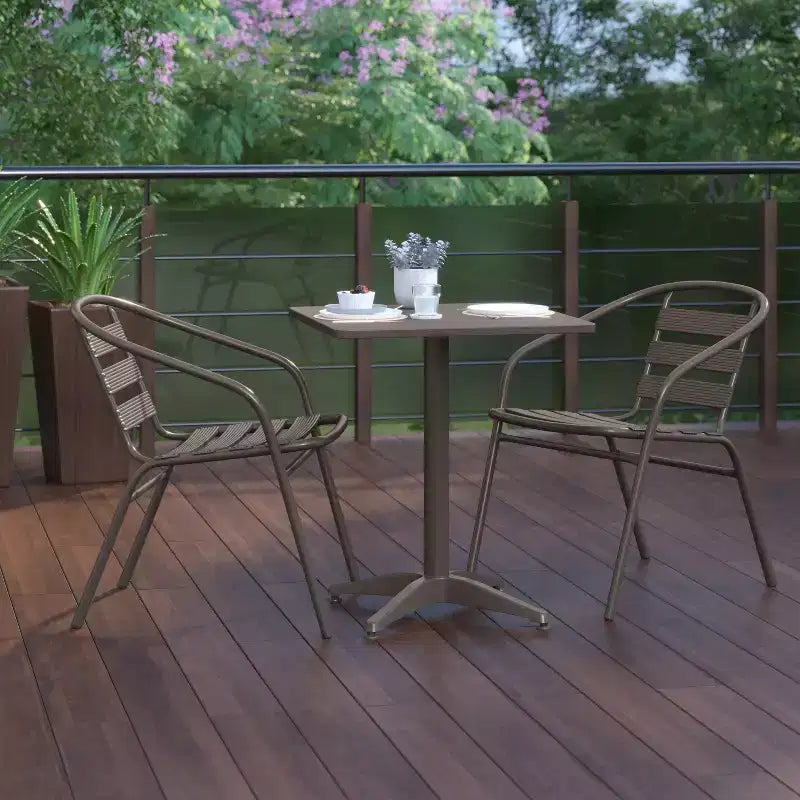 Flash Furniture Lila Set da tavolo quadrato da 23,5'' in alluminio per interni ed esterni con 2 sedie con schienale a doghe