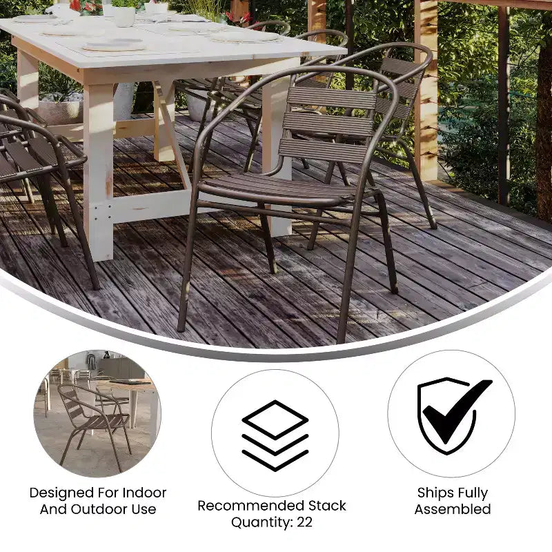 Flash Furniture Lila Set da tavolo quadrato da 23,5'' in alluminio per interni ed esterni con 2 sedie con schienale a doghe