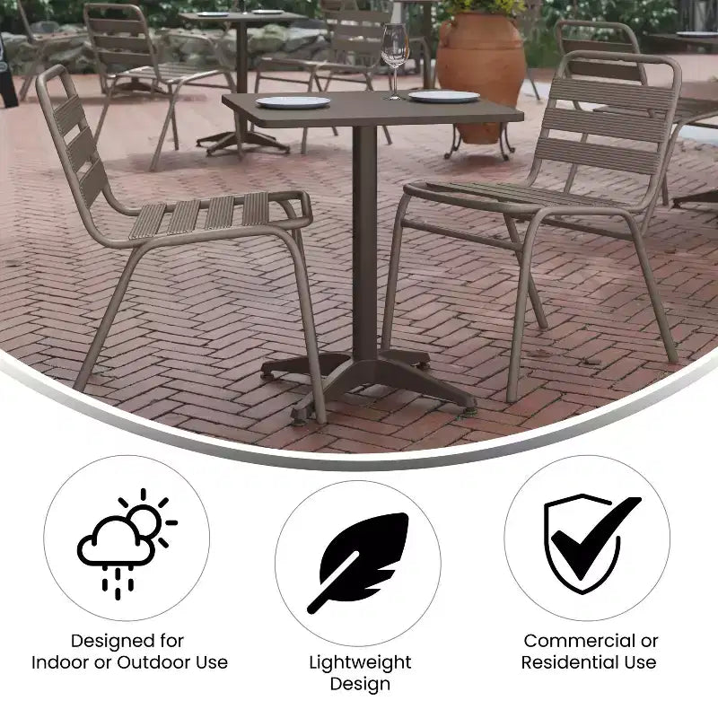 Flash Furniture Lila Set da tavolo quadrato da 23,5'' in alluminio per interni ed esterni con 2 sedie con schienale a doghe