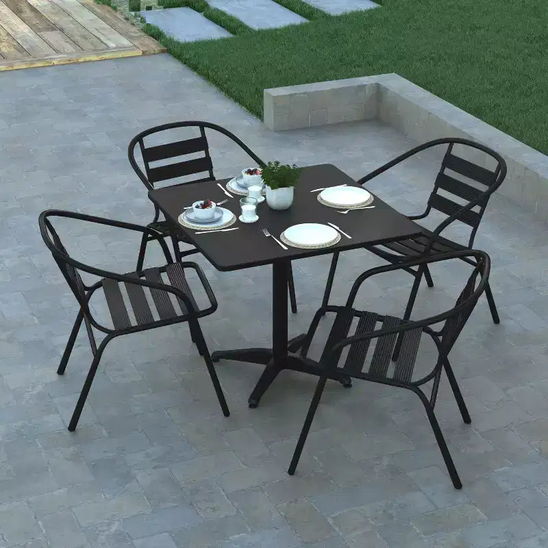 Set Tavolo Quadrato da Interno-Esterno Emma and Oliver da 31,5" in Alluminio con 4 Sedie a Doghe