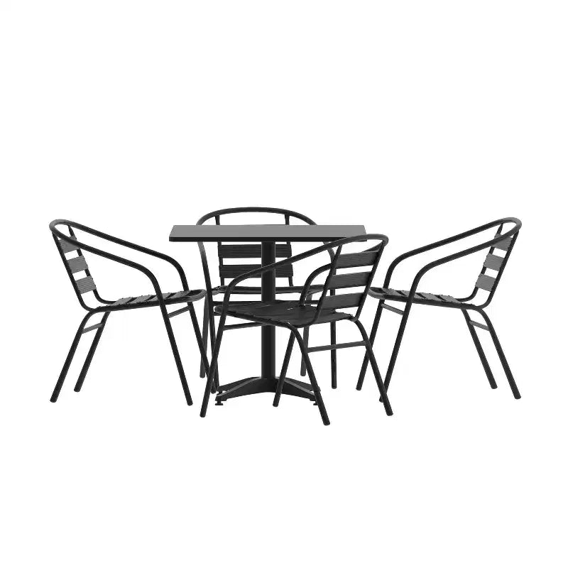 Emma and Oliver 31.5'' Square Aluminum Indoor-Outdoor Table Set with 4 Slat Back Chairs