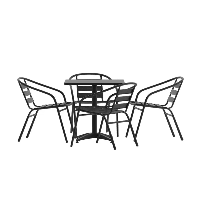 Set tavolo quadrato da 27,5'' per interni-esterni in alluminio Emma and Oliver con 4 sedie con schienale a doghe