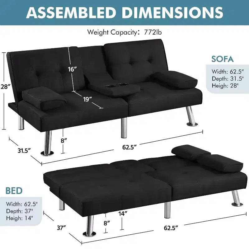 Divano Letto Futon Convertibile Rivestito in Tessuto