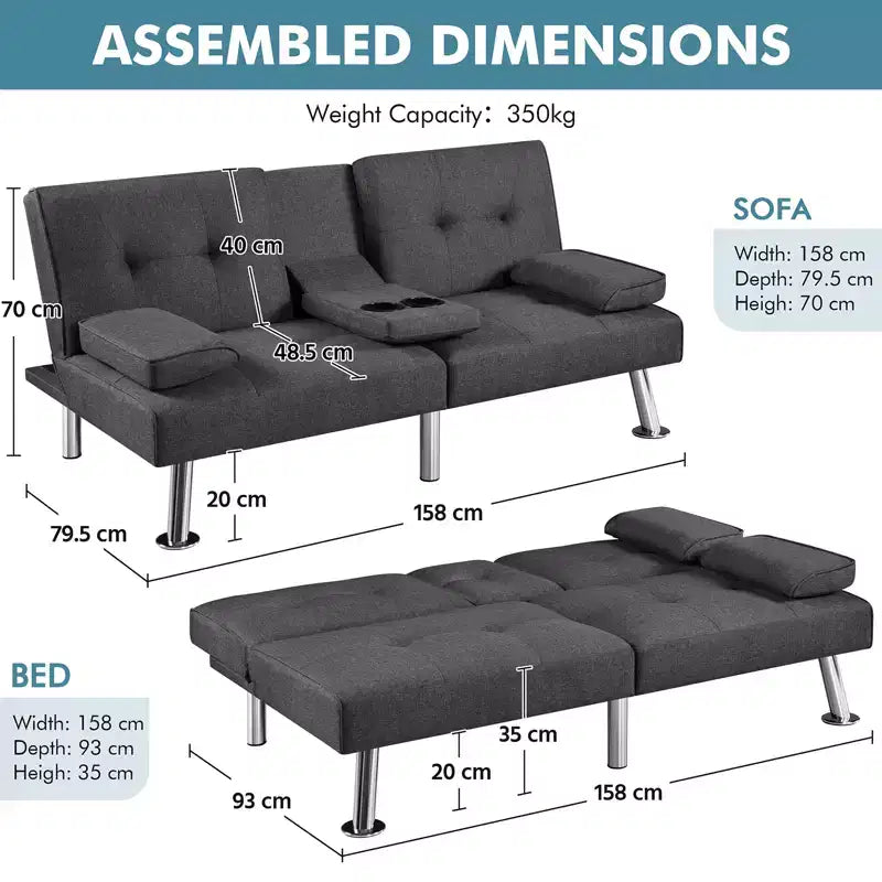 Divano Letto Futon Convertibile Rivestito in Tessuto