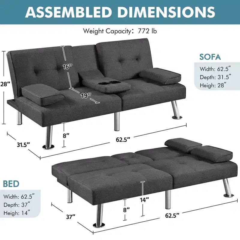 Divano Letto Futon Convertibile Rivestito in Tessuto