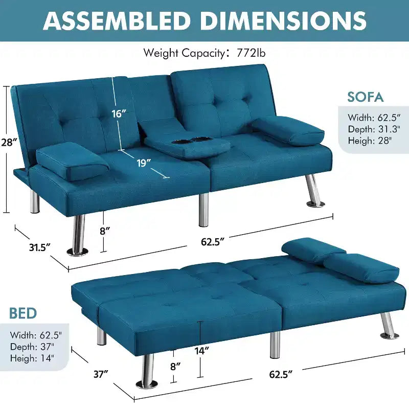 Divano Letto Futon Convertibile Rivestito in Tessuto