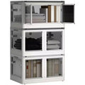 HOMCOM 3 Packs Collapsible Storage Bins with Lids and Wheels, Stackable Folding Storage Box for Bedroom, Living Room, Office, 18 Gal