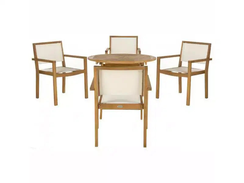 Chante Round Table 5 Piece Set - Indoor/Outdoor - PAT7041 - Natural/Beige - Safavieh