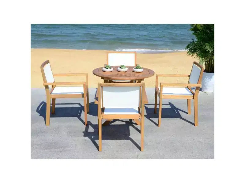 Set Chante Tavolo Rotondo 5 Pezzi - Interno/Esterno - PAT7041 - Naturale/Beige - Safavieh