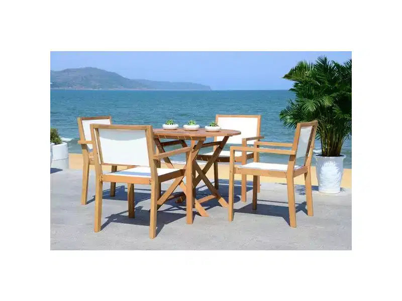 Set Chante Tavolo Rotondo 5 Pezzi - Interno/Esterno - PAT7041 - Naturale/Beige - Safavieh