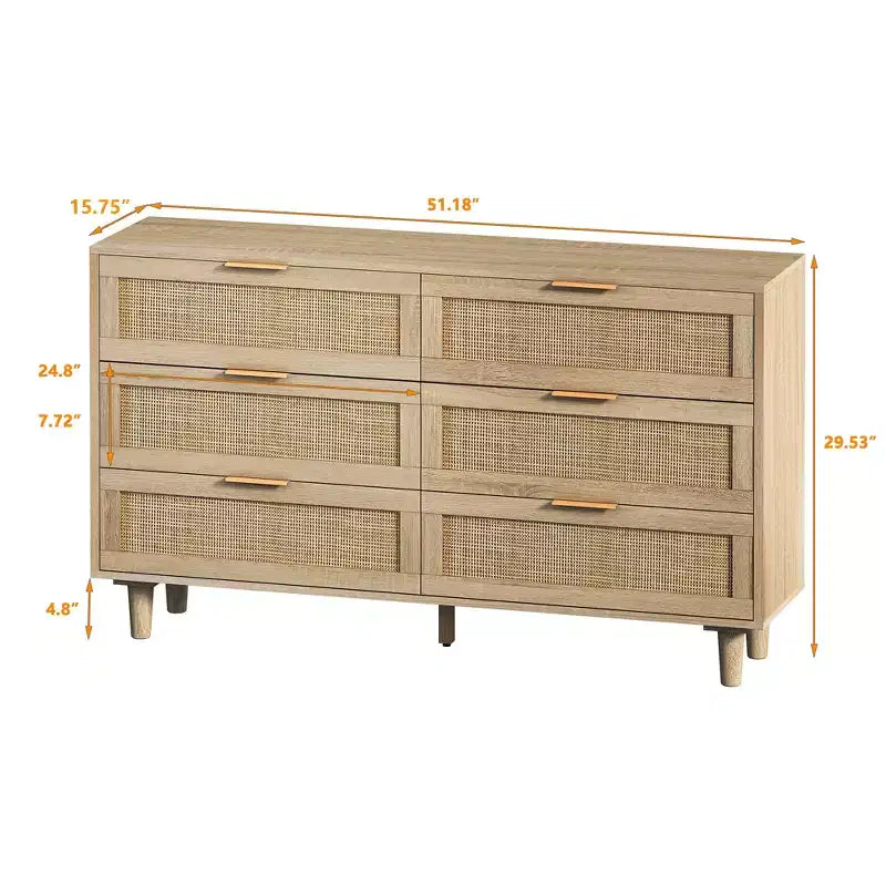 Cassettiera a 6 cassetti in Rattan per Salotto e Camera da letto, Naturale -
