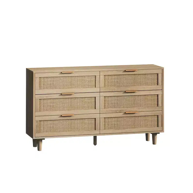 Cassettiera a 6 cassetti in Rattan per Salotto e Camera da letto, Naturale -