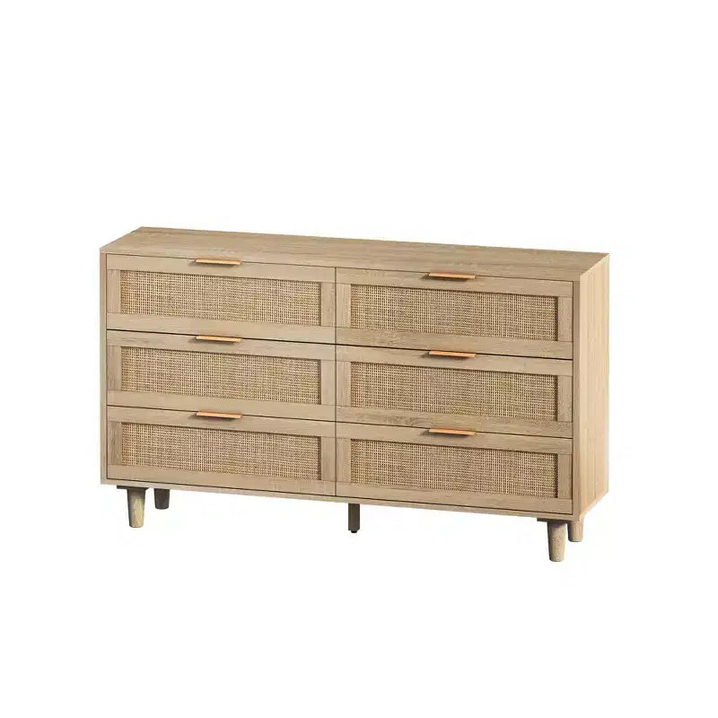Cassettiera a 6 cassetti in Rattan per Salotto e Camera da letto, Naturale -