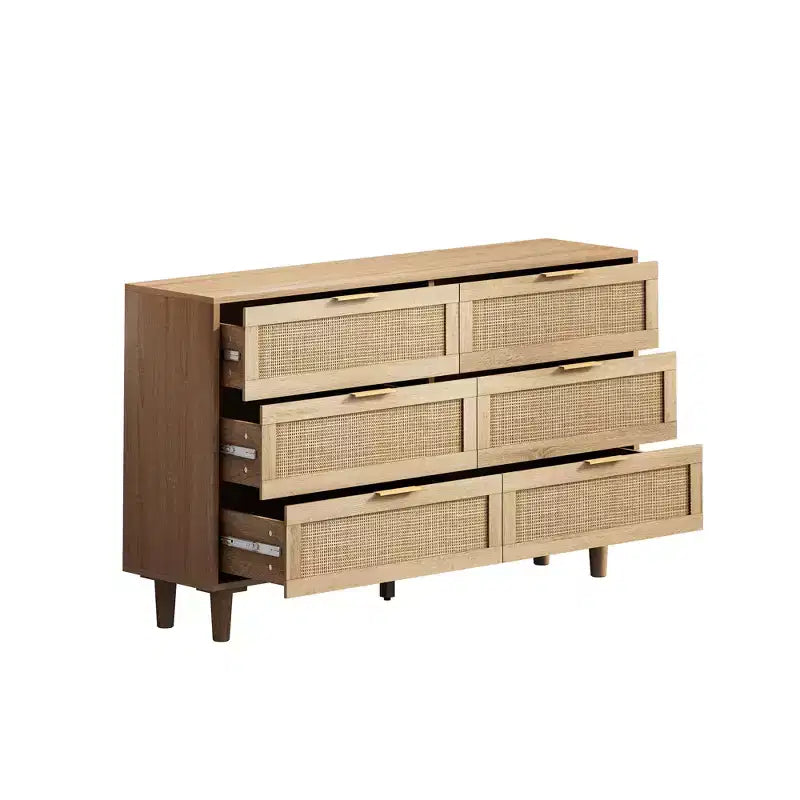 Cassettiera a 6 cassetti in Rattan per Salotto e Camera da letto, Naturale -