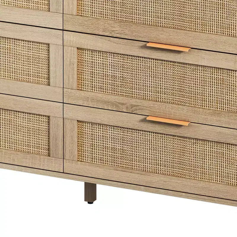 Cassettiera a 6 cassetti in Rattan per Salotto e Camera da letto, Naturale -