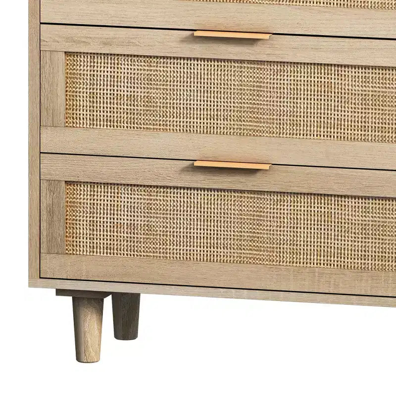 Cassettiera a 6 cassetti in Rattan per Salotto e Camera da letto, Naturale -
