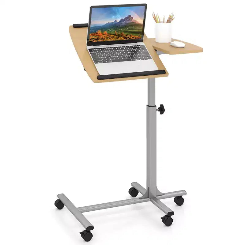 Scrivania Mobile Regolabile in Altezza, da Seduto a in Piedi, per Laptop, Bianca/Nera