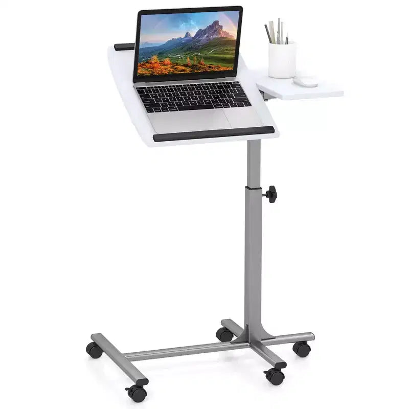 Scrivania Mobile Regolabile in Altezza, da Seduto a in Piedi, per Laptop, Bianca/Nera