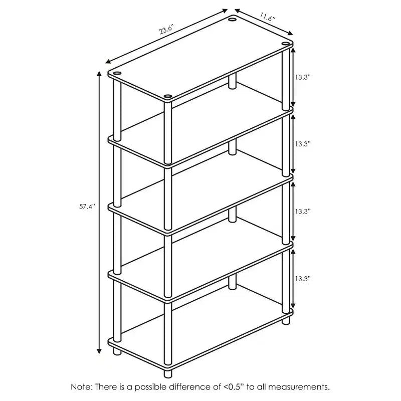 Scaffale decorativo alto a 5 ripiani, libreria portaoggetti con mensole aperte multiuso, espositore per soggiorno e ufficio, ciliegio chiaro/nero