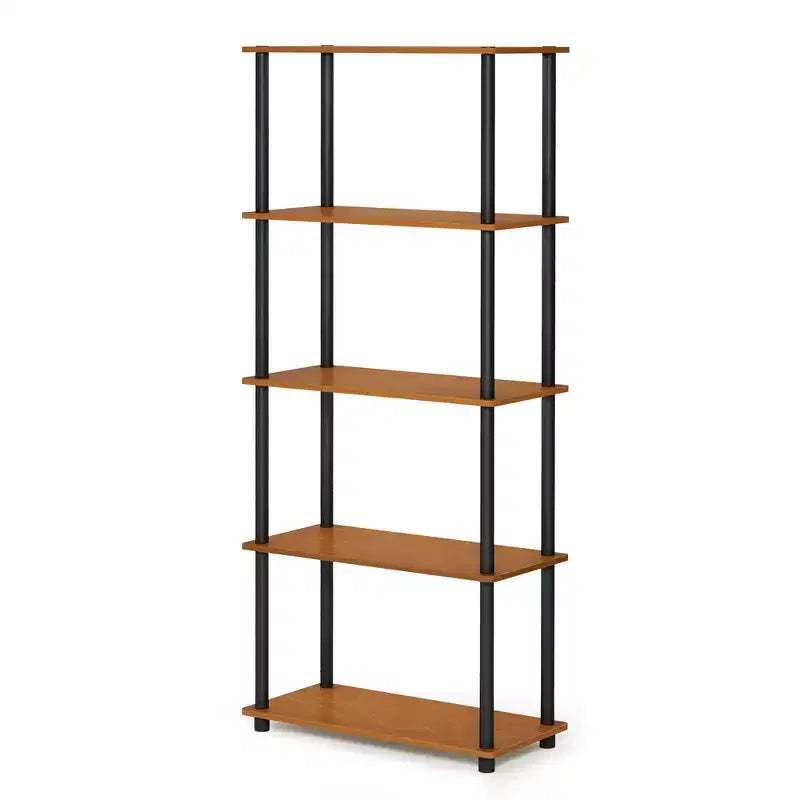 Scaffale decorativo alto a 5 ripiani, libreria portaoggetti con mensole aperte multiuso, espositore per soggiorno e ufficio, ciliegio chiaro/nero