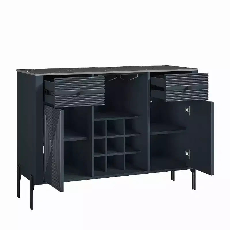 Mobile bar da 42" con motivo a trama e ripiano in marmo -
