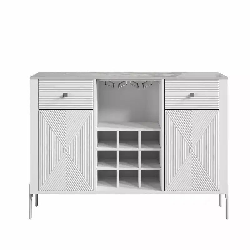 Mobile bar da 42" con motivo a trama e ripiano in marmo -
