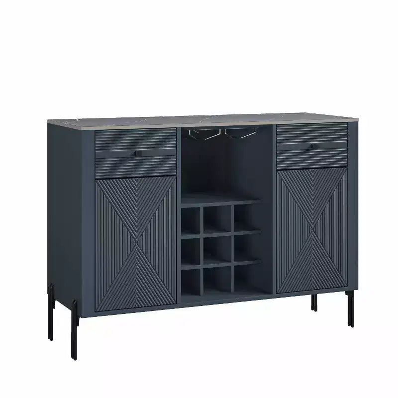 Mobile bar da 42" con motivo a trama e ripiano in marmo -