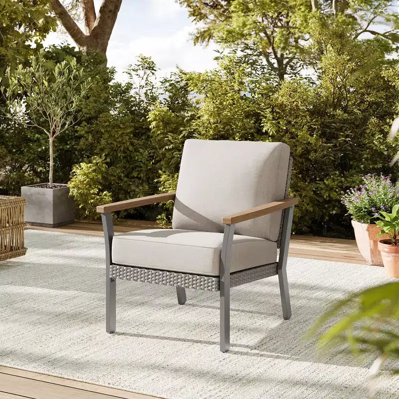 SONGMICS HOME Collezione Sencillo - Set di Mobili da Giardino a 5 Pezzi, 2 Sedie a Sdraio, 2 Poggiapiedi, 1 Tavolino da Caffè, Mobili per Esterni, Grigio e Beige
