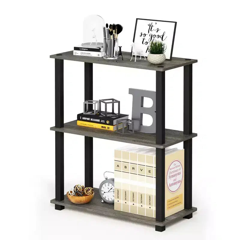 Libreria a Scala Compatta Reversibile a 3 Ripiani Scaffale Multiuso con Tubo Quadrato