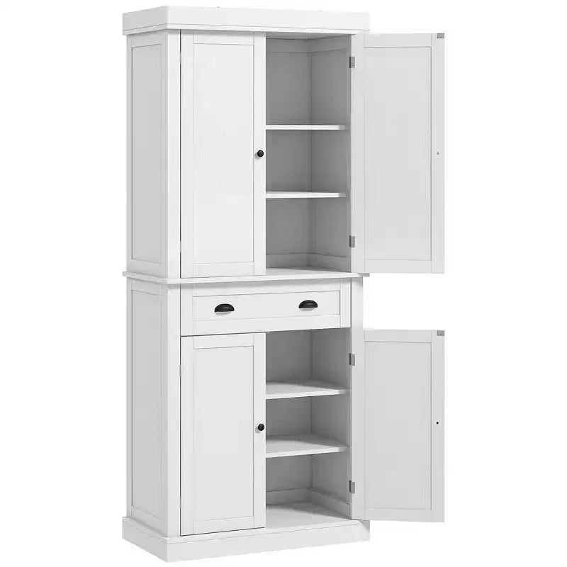 Dispensa tradizionale indipendente da cucina da 183 cm con 2 ante, cassetto e ripiani regolabili, colore nero venato