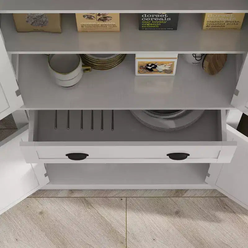 Dispensa tradizionale indipendente da cucina da 183 cm con 2 ante, cassetto e ripiani regolabili, colore nero venato