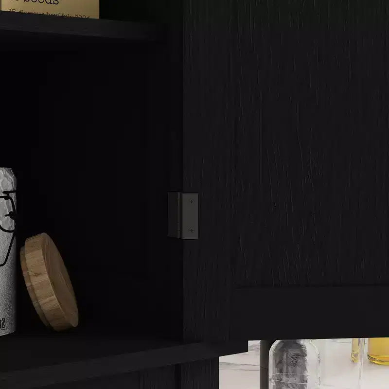 Dispensa tradizionale indipendente da cucina da 183 cm con 2 ante, cassetto e ripiani regolabili, colore nero venato