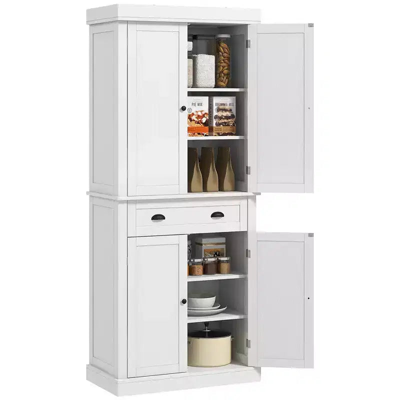 Dispensa tradizionale indipendente da cucina da 183 cm con 2 ante, cassetto e ripiani regolabili, colore nero venato