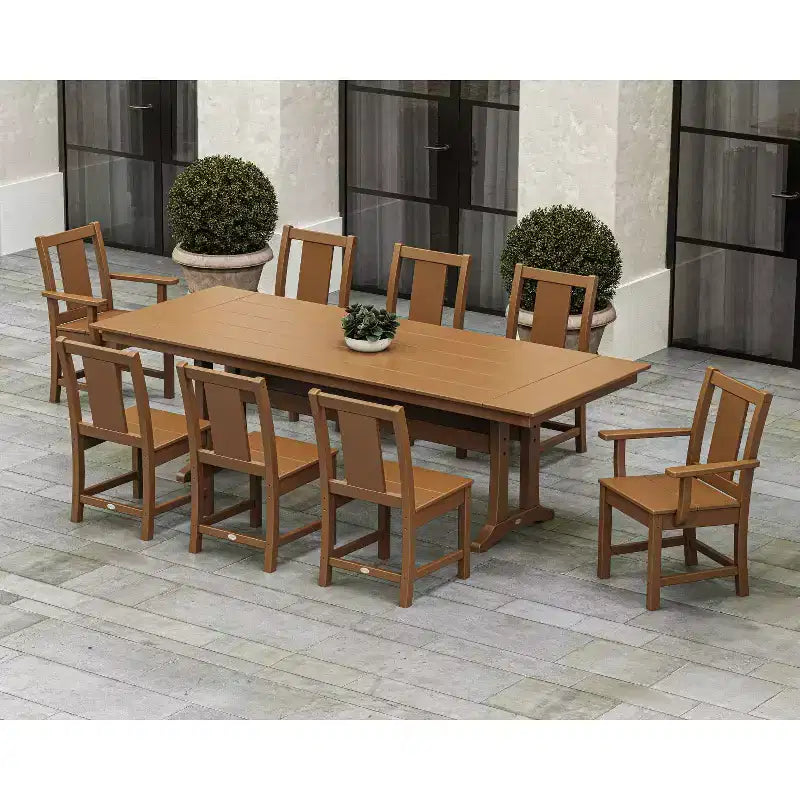 Set da pranzo da esterno POLYWOOD Prairie Farmhouse da 9 pezzi con gambe a cavalletto
