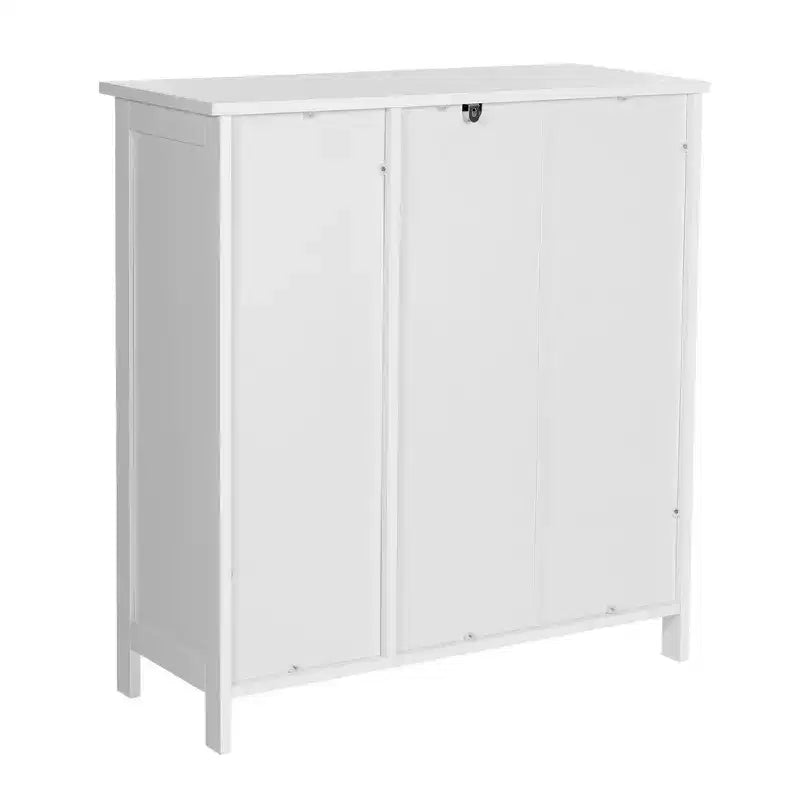 Mobiletto per pavimento, mobiletto indipendente con cassetto, 3 scomparti aperti, ripiani regolabili, bianco opaco
