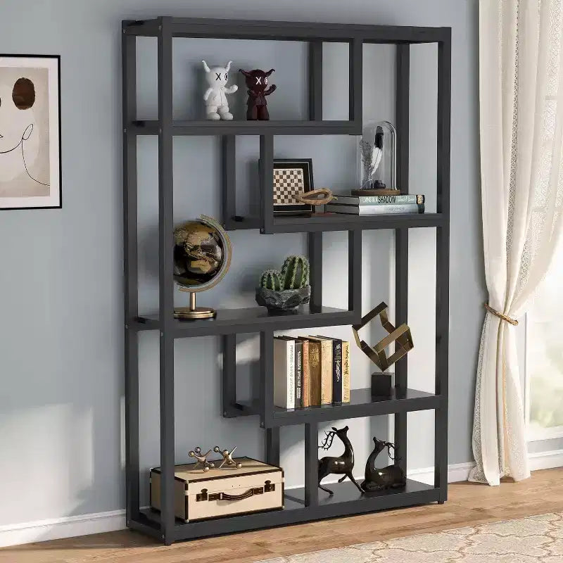 69 Libreria a 6 Ripiani, Mobile Contenitore Espositivo Stile Vintage con Scaffali Sfalsati