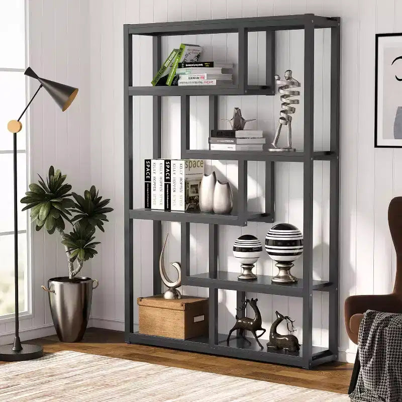 69 Libreria a 6 Ripiani, Mobile Contenitore Espositivo Stile Vintage con Scaffali Sfalsati