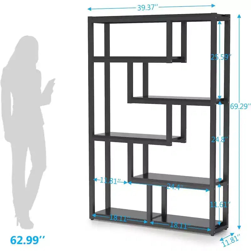 69 Libreria a 6 Ripiani, Mobile Contenitore Espositivo Stile Vintage con Scaffali Sfalsati