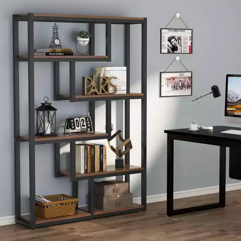 69 Libreria a 6 Ripiani, Mobile Contenitore Espositivo Stile Vintage con Scaffali Sfalsati