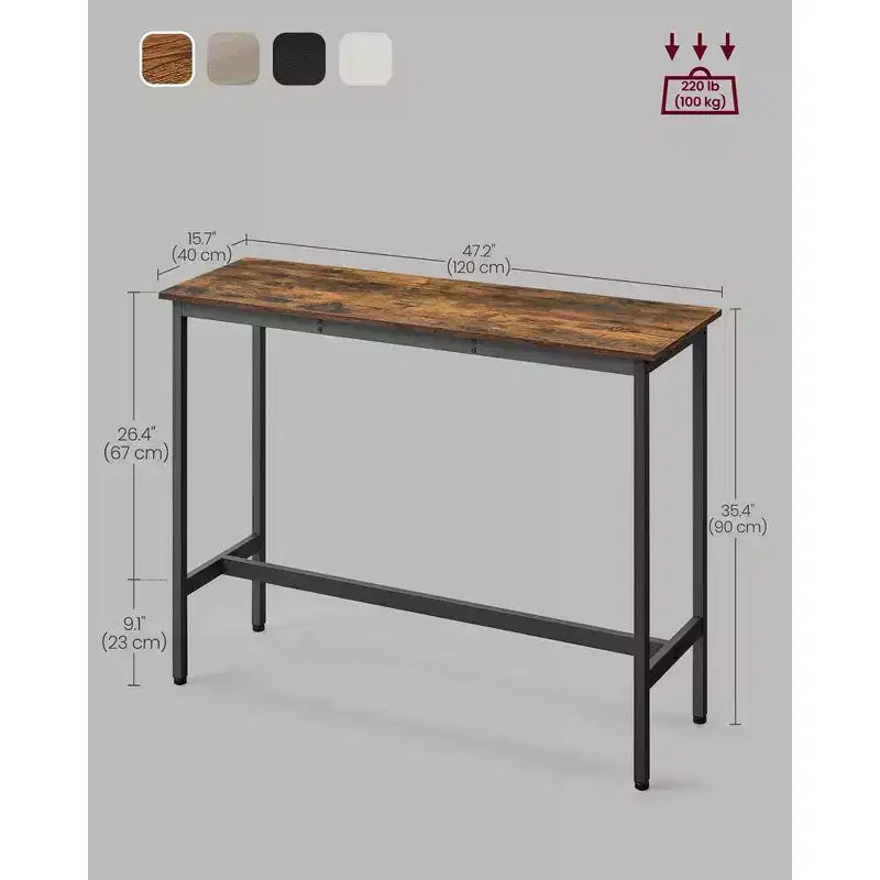 Tavolo stretto e lungo, da cucina e sala da pranzo, alto da pub, robusta struttura in metallo, design industriale, 40 x 120 x 90 cm