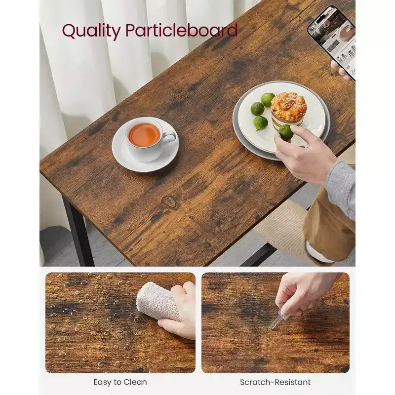 Tavolo stretto e lungo, da cucina e sala da pranzo, alto da pub, robusta struttura in metallo, design industriale, 40 x 120 x 90 cm