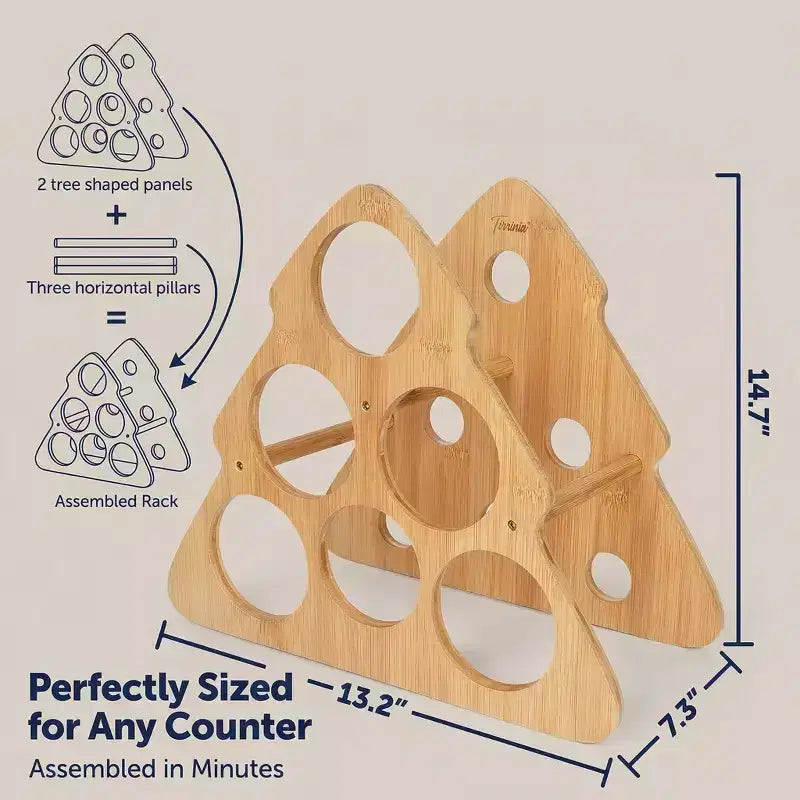 Portabottiglie in bambù a forma di albero di Natale - Portabottiglie indipendente da 6 bottiglie per cucina, bar e conservazione domestica
