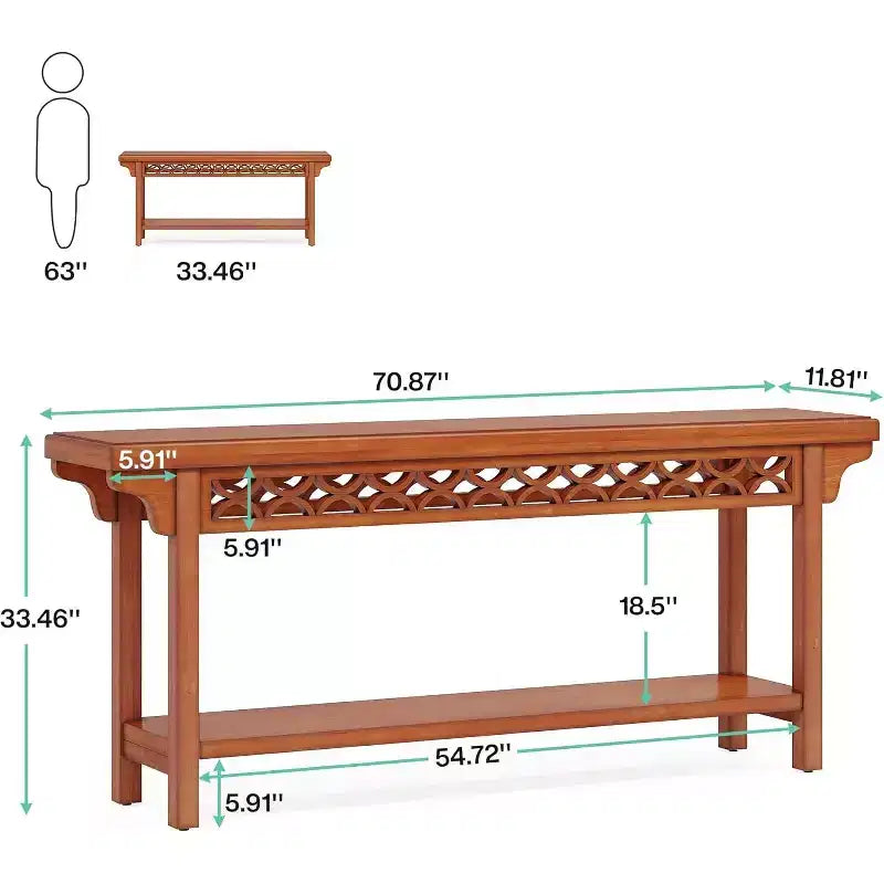 Consolle lunga in legno massello da 70,8 pollici, tavolino da divano rustico con contenitore, tavolino da divano stretto per soggiorno, ingresso, corridoio